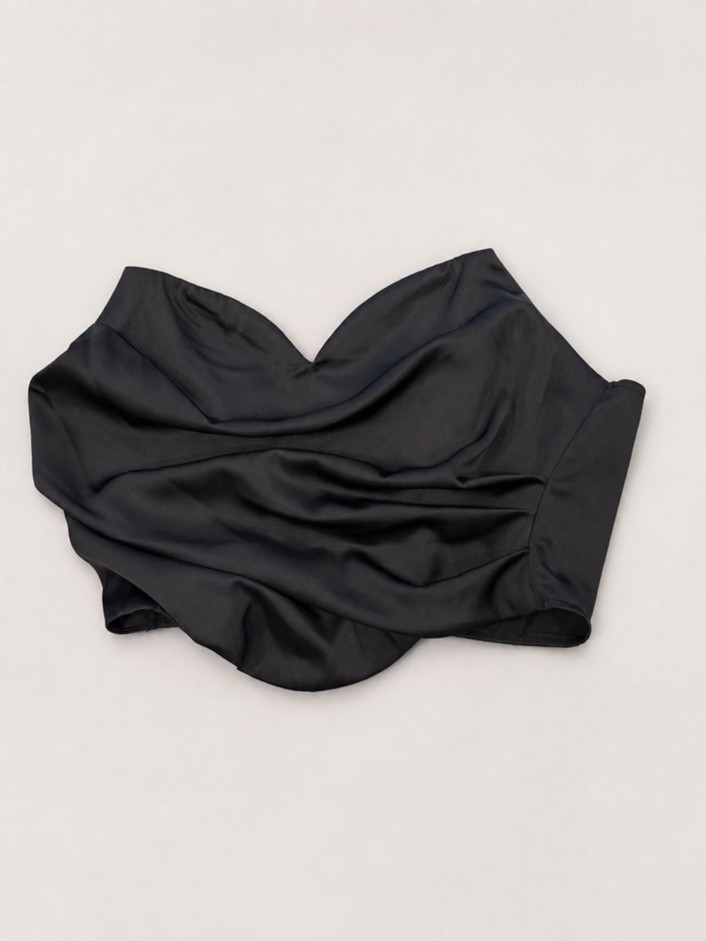 SHEIN Black Satin Structured Strapless Draped Tube Crop Top